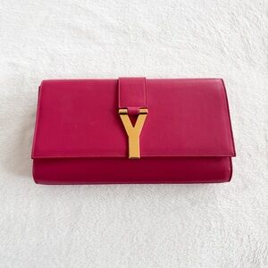 Saint Laurent Y Ligne Pink Leather Envelope Clutch – Gold Y Hardware